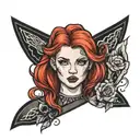 red haired girl in leather tattoo design idea