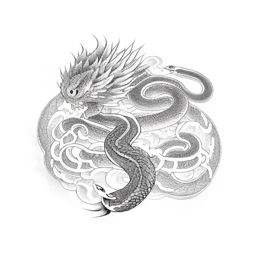 Snake and phoenix tattoo design idea