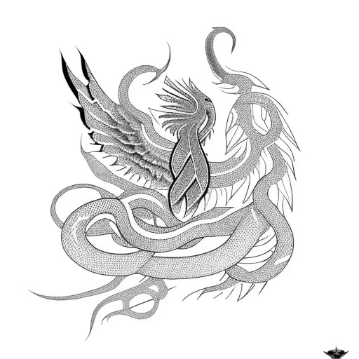 Snake and phoenix tattoo design idea