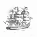 burning ship tattoo design idea
