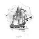 burning ship tattoo design idea