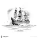 burning ship tattoo design idea