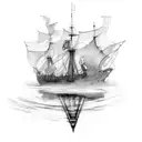 burning ship tattoo design idea