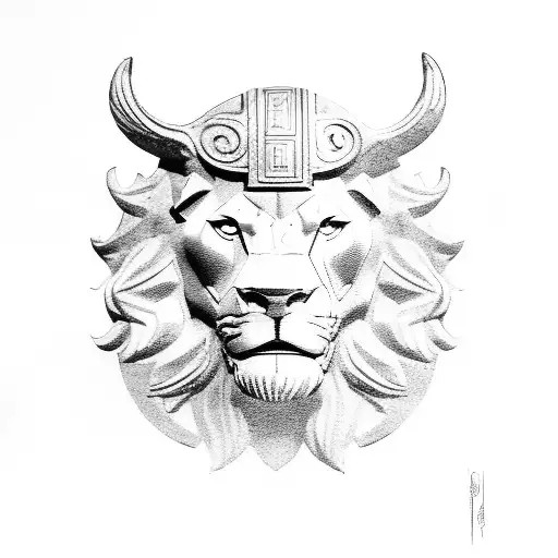 hercules with lion's head helmet in assasins creed pose tattoo design idea