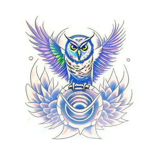 blue fire owl and a green fire crow flying  tattoo design idea