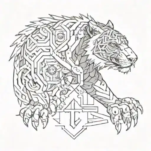 A mechanical engineer symbol with a tiger and eagle intertwined tattoo design idea