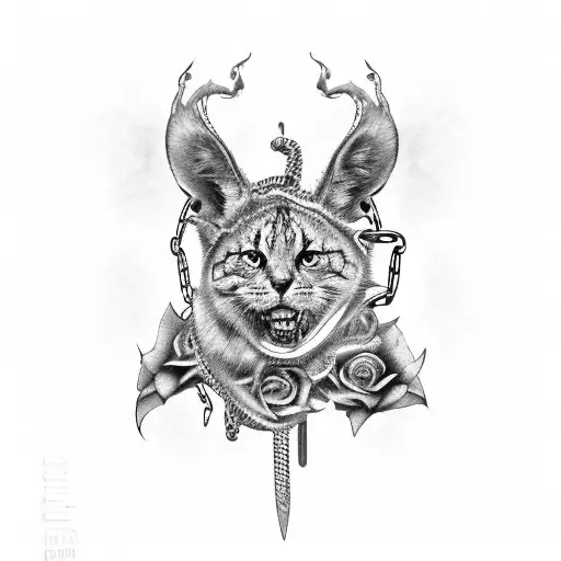 animal, knife, chain rose side of neck arm tattoo design idea
