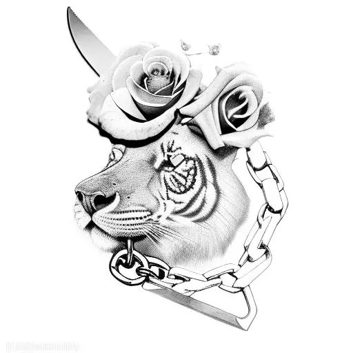 animal, knife, chain rose  tattoo design idea