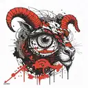 dark, morbid, evil eyes, scatch, black and white, aries head tattoo design idea
