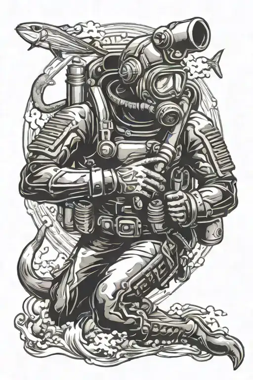vintage scuba diver in combat tattoo design idea