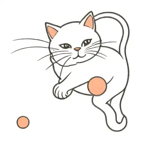 Cute cat playing with a ball of wool. Very minimalistic style, not filled only with lines tattoo design idea