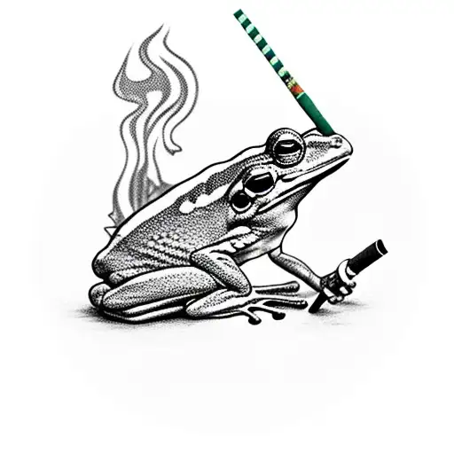 Frog fishing on stone, smoking cigarett  tattoo design idea