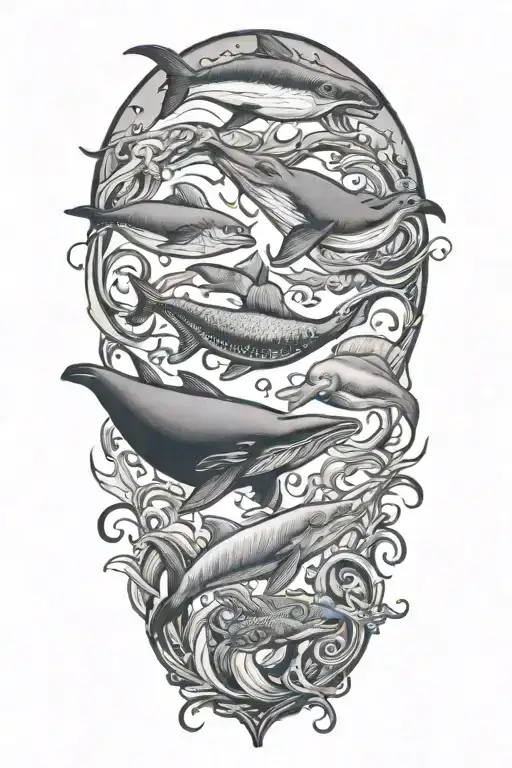 3 sea animals playing tattoo design idea
