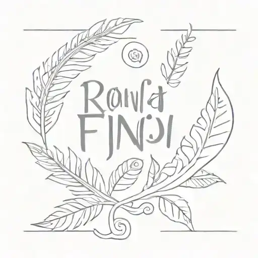 Create a tattoo design featuring the names Ronja & Finn in a maori style with fern leaf elements tattoo design idea