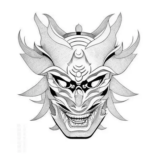 half Hannya mask half anbu mask tattoo design idea