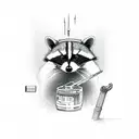 mechanic racoon beer and a joint tattoo design idea