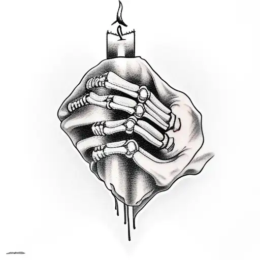 skeleton hand holding a candle  tattoo design idea