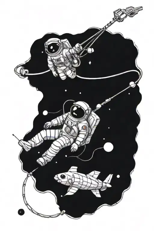 an astronaut in zero gravity whose breathing tube moves to the side tattoo design idea