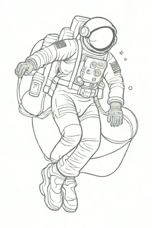 one astronaut in zero gravity whose breathing tube moves to the side tattoo design idea