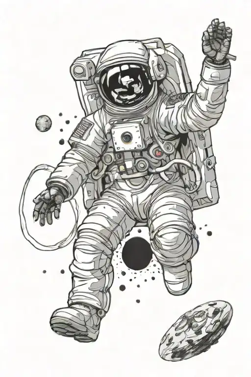 one astronaut in zero gravity whose breathing tube moves to the side tattoo design idea
