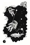 an astronaut in zero gravity whose breathing tube moves to the side tattoo design idea