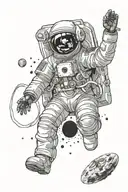 one astronaut in zero gravity whose breathing tube moves to the side tattoo design idea