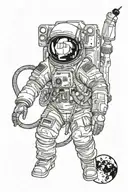 one astronaut in zero gravity whose breathing tube moves to the side tattoo design idea