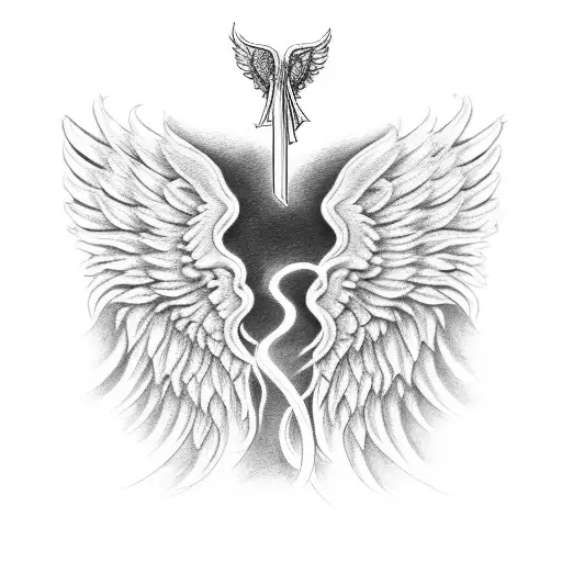 An intricate design featuring the angel wings and demon tail from Good Omens tattoo design idea