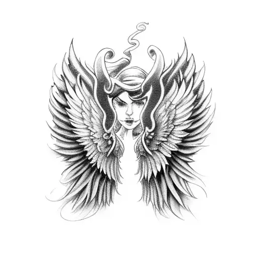 An intricate design featuring the angel wings and demon tail from Good Omens tattoo design idea