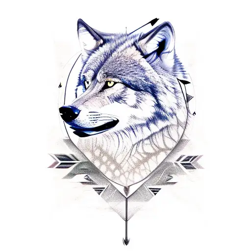 fierce wolf with 3 arrows on its back tattoo design idea