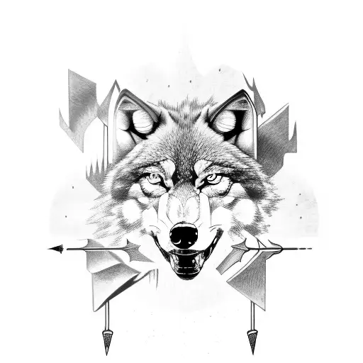 fierce wolf with 3 arrows on its back tattoo design idea