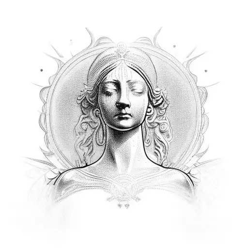 An elegant fusion of the Victoria statue and welding sparks tattoo design idea