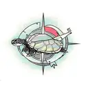 turtle with compass on back tattoo design idea