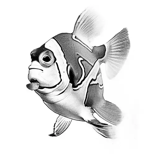 clown fish surrounded by black birds with the Band Arctic monkeys tattoo design idea