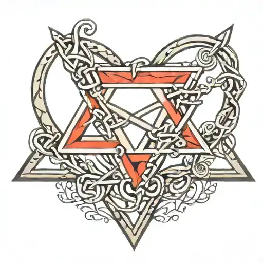 interlocking heart and triangle outline intertwined tattoo design idea