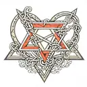 interlocking heart and triangle outline intertwined tattoo design idea