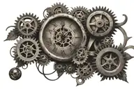 old clock old compass and gears intertwined tattoo design idea