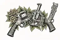 twin revolvers in a wreath tattoo design idea