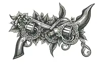 twin revolvers in a wreath tattoo design idea
