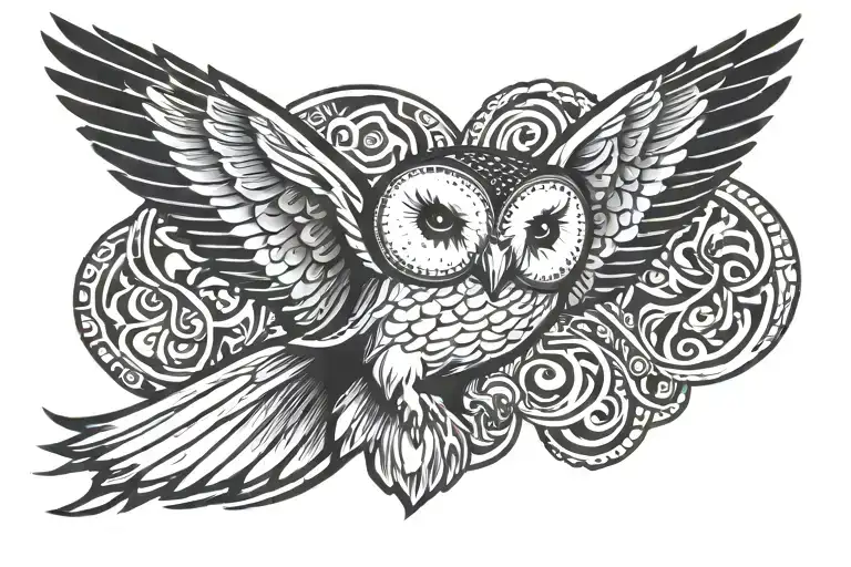 barn owl flying tattoo design idea