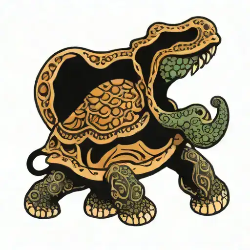 elephant in shell of sea turtle  tattoo design idea