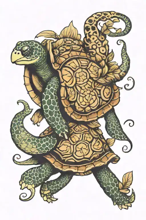 sea turtle with elephant on shell merging tattoo design idea