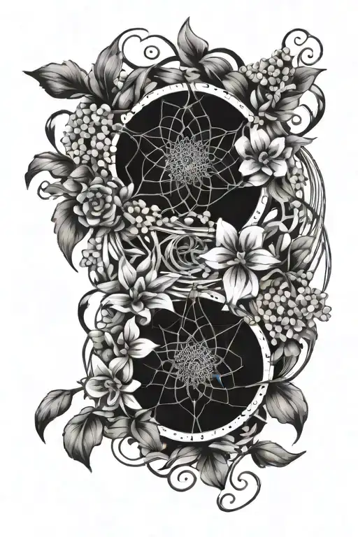 lilacs blooming corn flower blooming dream catcher entangled tattoo design idea