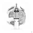 Cosmic Lighthouse, futurism, asteroid sea tattoo design idea