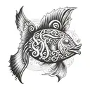 An intricate tattoo design of a tyano fish swimming among the letters SD, creating a visually stunning piece that represents the client's interests and initials tattoo design idea