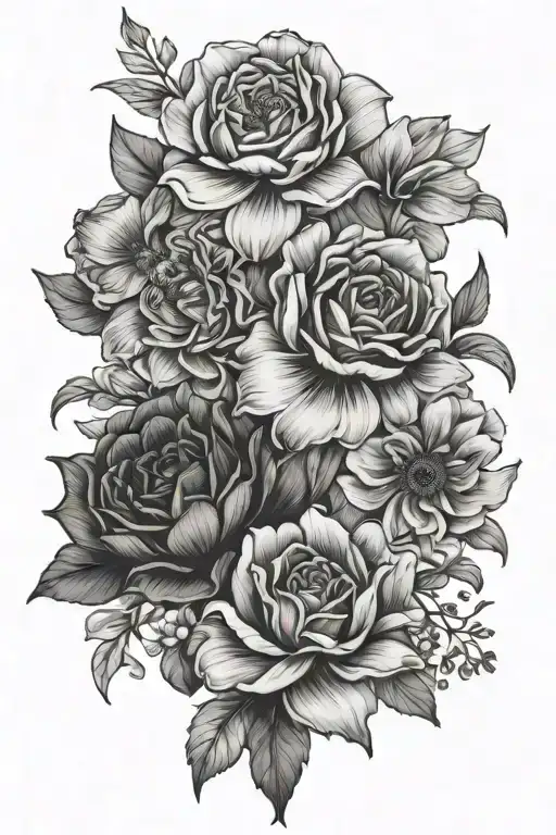 september, February and March flowers tattoo design idea