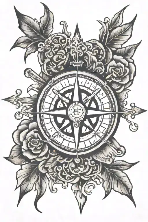 compass and strength and cross tattoo design idea