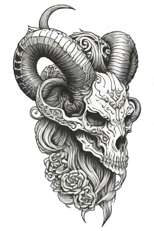 Skull, Aries zodiac sign made entirely made by the following tattoo design idea