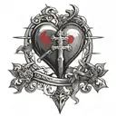 a heart with a sword going through one end and a cross coming out the other tattoo design idea