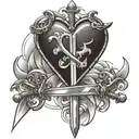 a heart with a sword going through one end and a cross coming out the other tattoo design idea